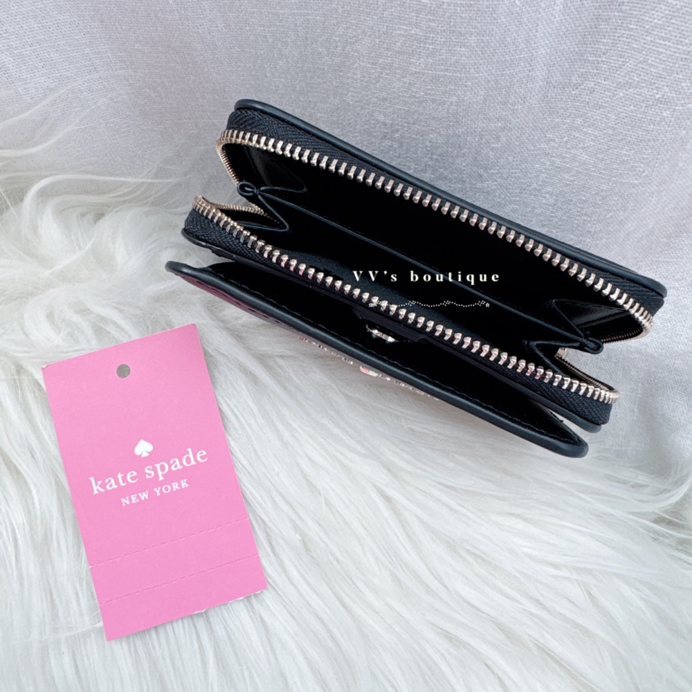 NWT Kate Spade Staci Small Zip Around Leather Wallet Warm Beige Black WLR00636 - Picture 5 of 5